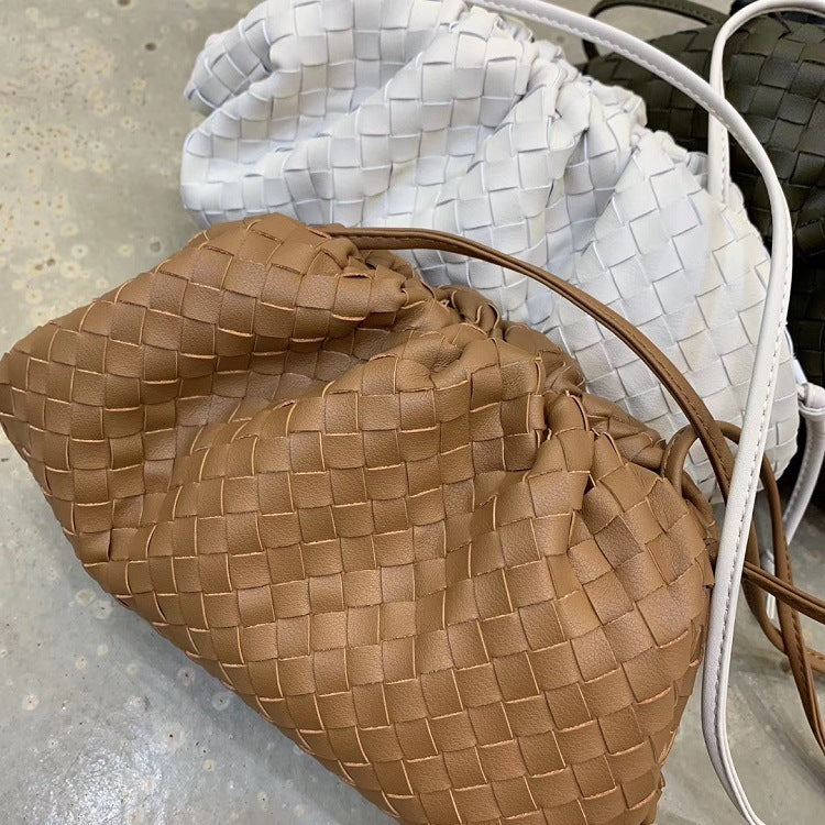 Genuine Leather Handbags Sheepskin Woven Shoulder Bag