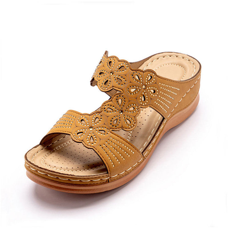 Rhinestone Casual Slope Heel Slippers