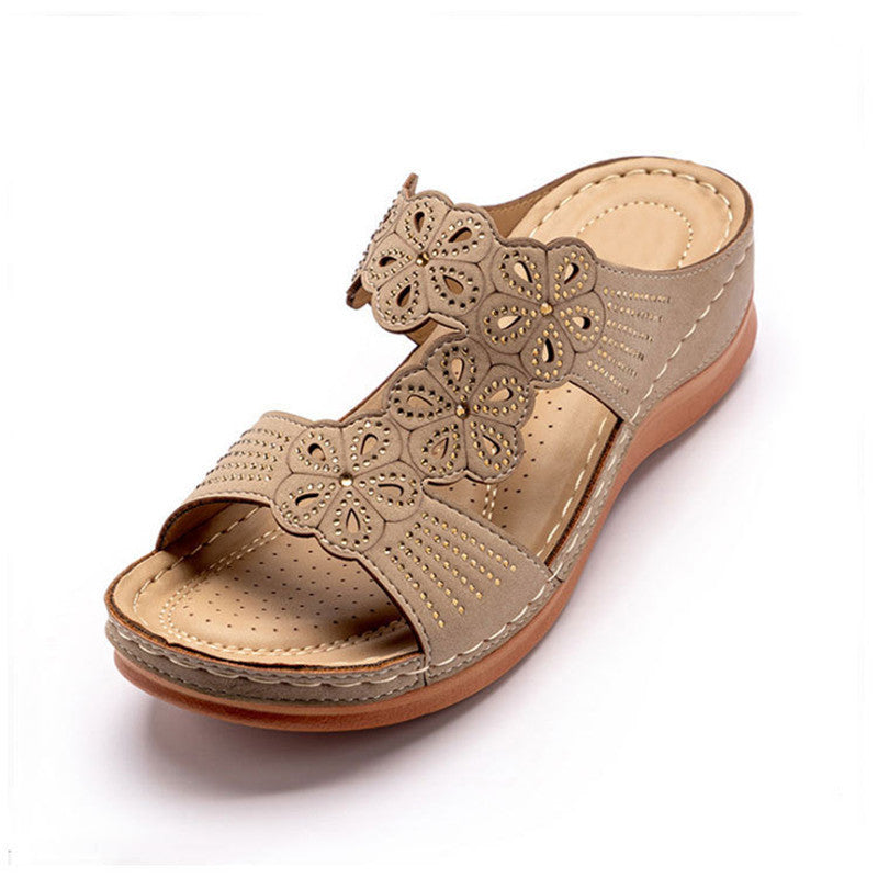 Rhinestone Casual Slope Heel Slippers