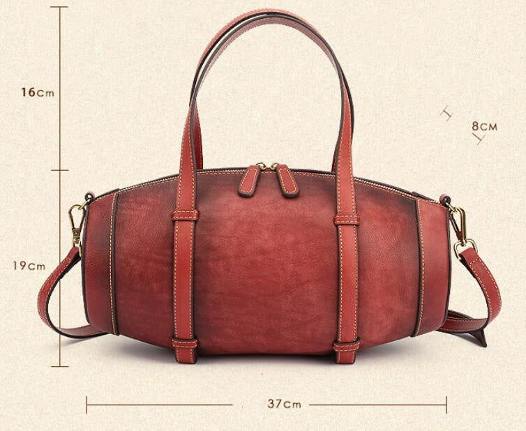 New Style Leather Handbags Solid Color Retro Top Layer Cowhide Bucket Bag