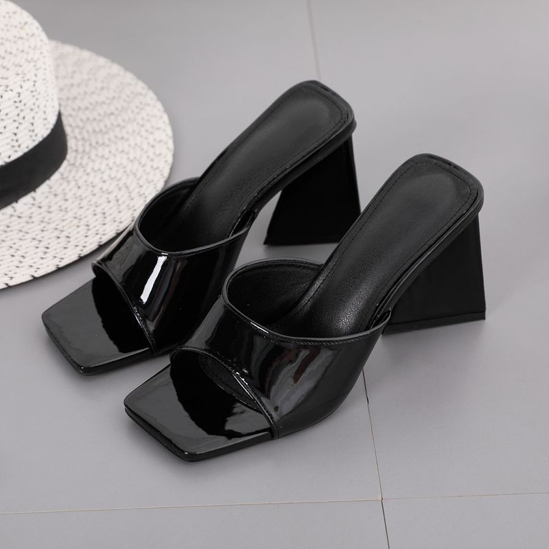 Toe Square Head Thick High Heel Ladies Sandals And Slippers
