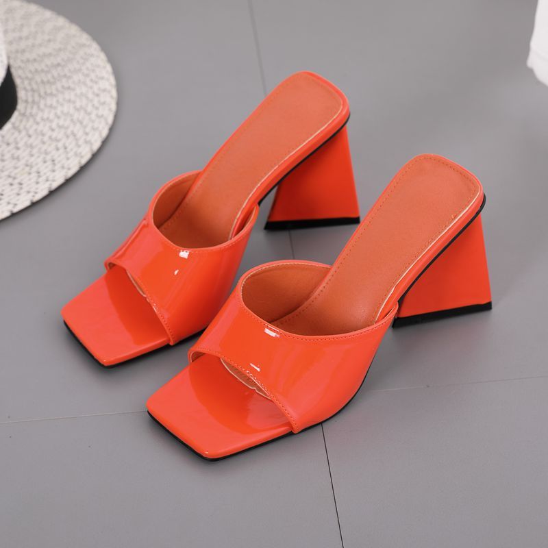 Toe Square Head Thick High Heel Ladies Sandals And Slippers