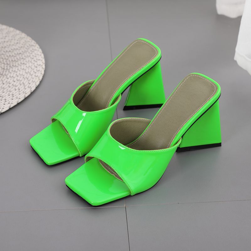 Toe Square Head Thick High Heel Ladies Sandals And Slippers
