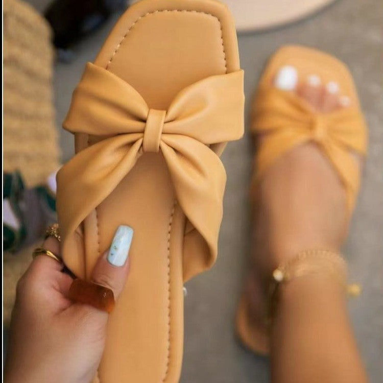 Ladies Slippers With Flat-bottomed Bow