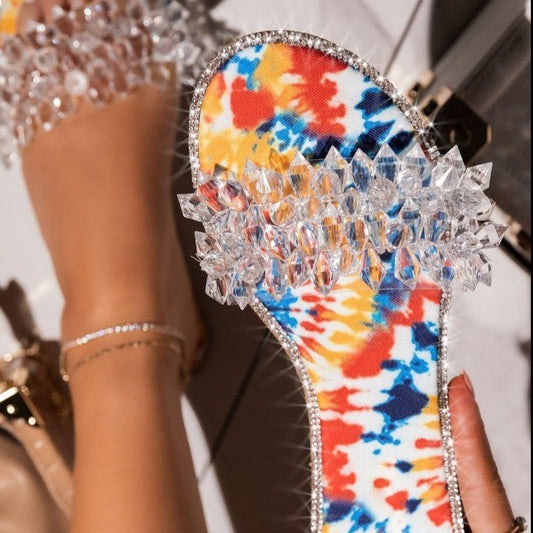 Fashion Flat Bottom Rhinestone Ladies Slippers