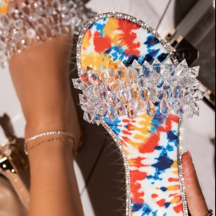 Fashion Flat Bottom Rhinestone Ladies Slippers