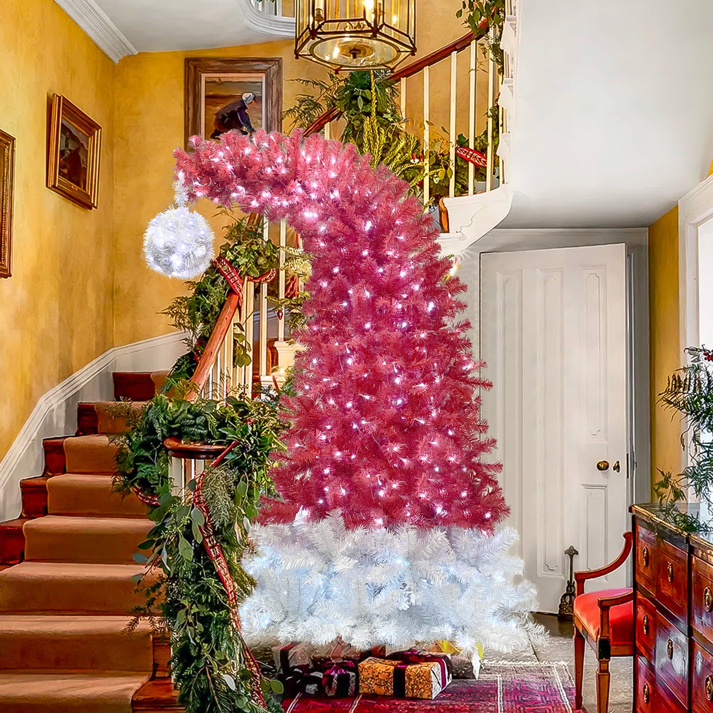 6 Foot Articulated Fir Artificial Fir Curved Top Christmas Tree 1250 Branch Tips, 300 LED Lights Christmas Lights