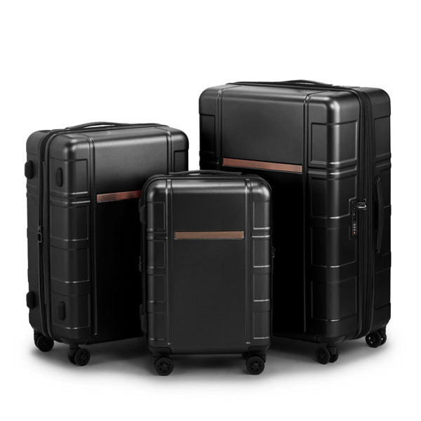 FCH 3-in-1 Set Double Wheel Silent Wheel With Wet & Dry Separation Compartment ABS, PC Trolley Case 20in 24in 28in ABS, PC Inner Aluminum Outer Iron Tie Rod Fabric - Black