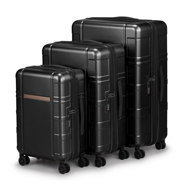FCH 3-in-1 Set Double Wheel Silent Wheel With Wet & Dry Separation Compartment ABS, PC Trolley Case 20in 24in 28in ABS, PC Inner Aluminum Outer Iron Tie Rod Fabric - Black