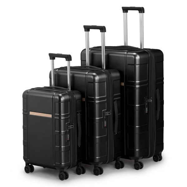 FCH 3-in-1 Set Double Wheel Silent Wheel With Wet & Dry Separation Compartment ABS, PC Trolley Case 20in 24in 28in ABS, PC Inner Aluminum Outer Iron Tie Rod Fabric - Black