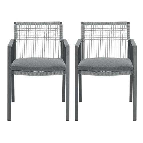 Outdoor Dining Chair Set Of 2, Aluminum  Rope , Outdoor Armchair Seating For Patio Backyard Poolside Balcony, Cushion Included