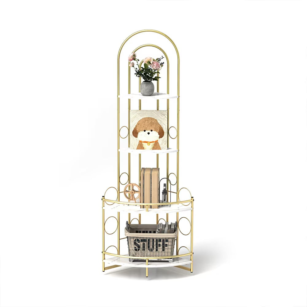 Corner Storage Shelves, 4-tier Corner Bookshelves, Plant Shelves With Metal Frames