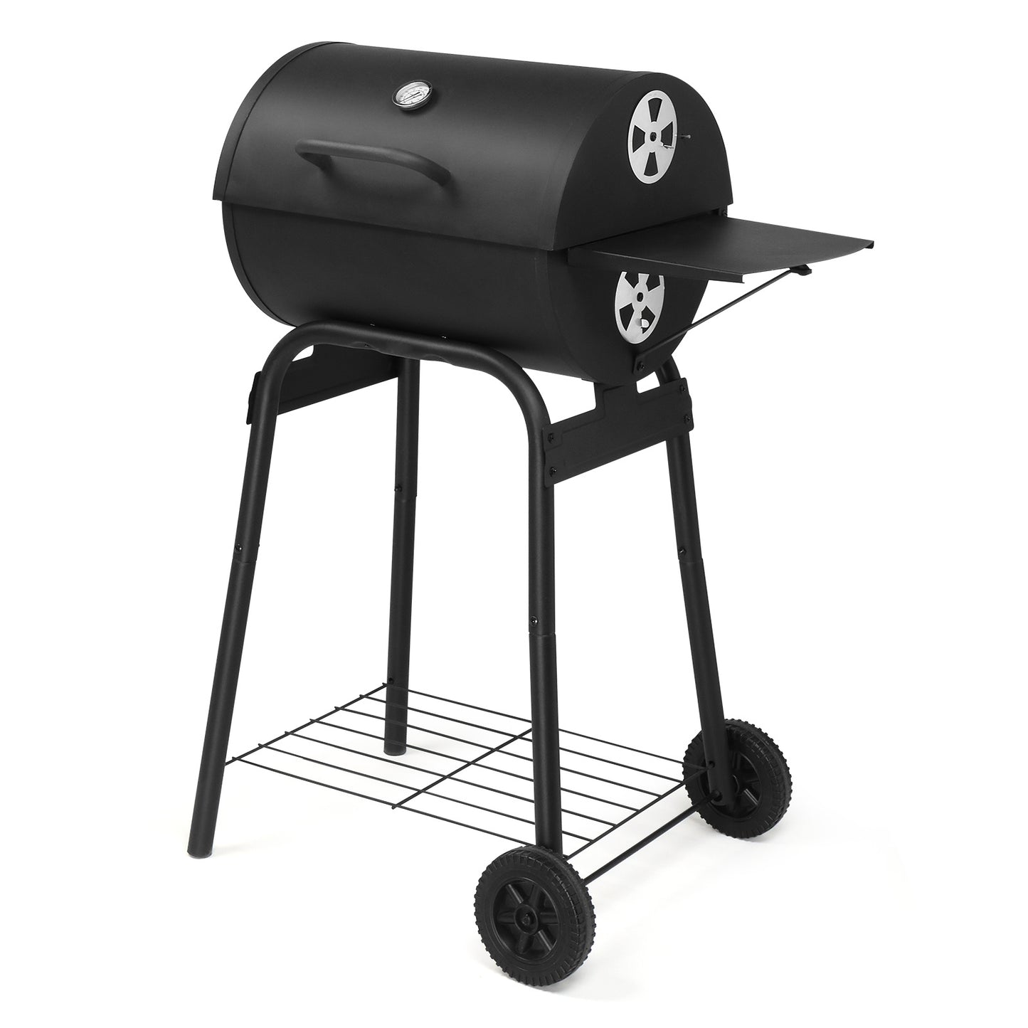 Black Cylinder With Side Panels And Wheels, High-temperature Powder Smoked Carbon Oven