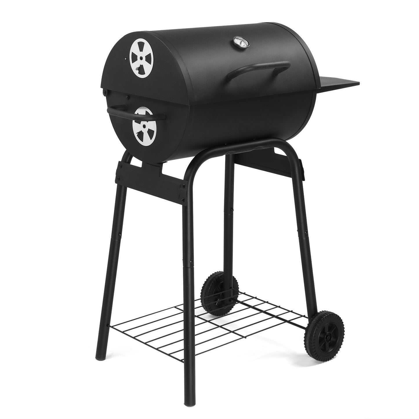 Black Cylinder With Side Panels And Wheels, High-temperature Powder Smoked Carbon Oven