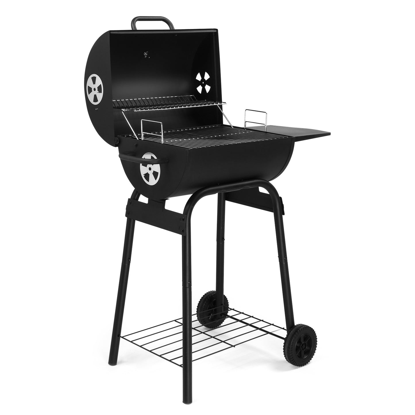 Black Cylinder With Side Panels And Wheels, High-temperature Powder Smoked Carbon Oven