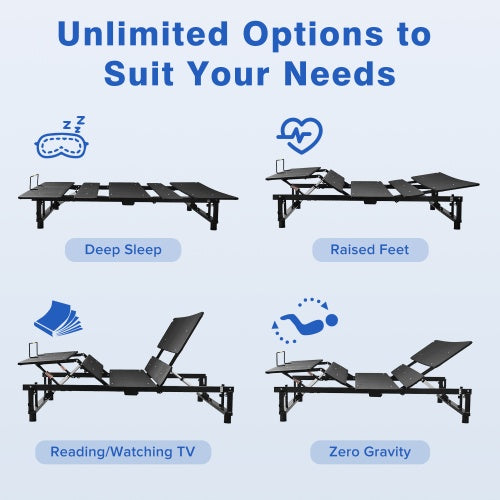 Adjustable Bed Base Frame Head And Foot Incline Quiet Motor King Size Zero Gravity