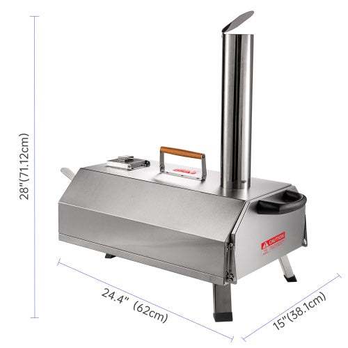 Stainless Steel Pizza Oven Outdoor 12 Automatic Rotatable Pizza Ovens,Portable Wood Fired Pizza Oven Pizza Maker With Timer, Built-in Thermometer,Pizza Cutter