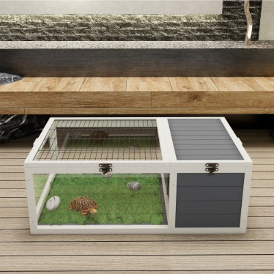 39.5Wood Tortoise House Indoor Turtle Habitat Reptile Cage For Small Animals Lizards, Geckos, With 2 Removable Waterproof Tray