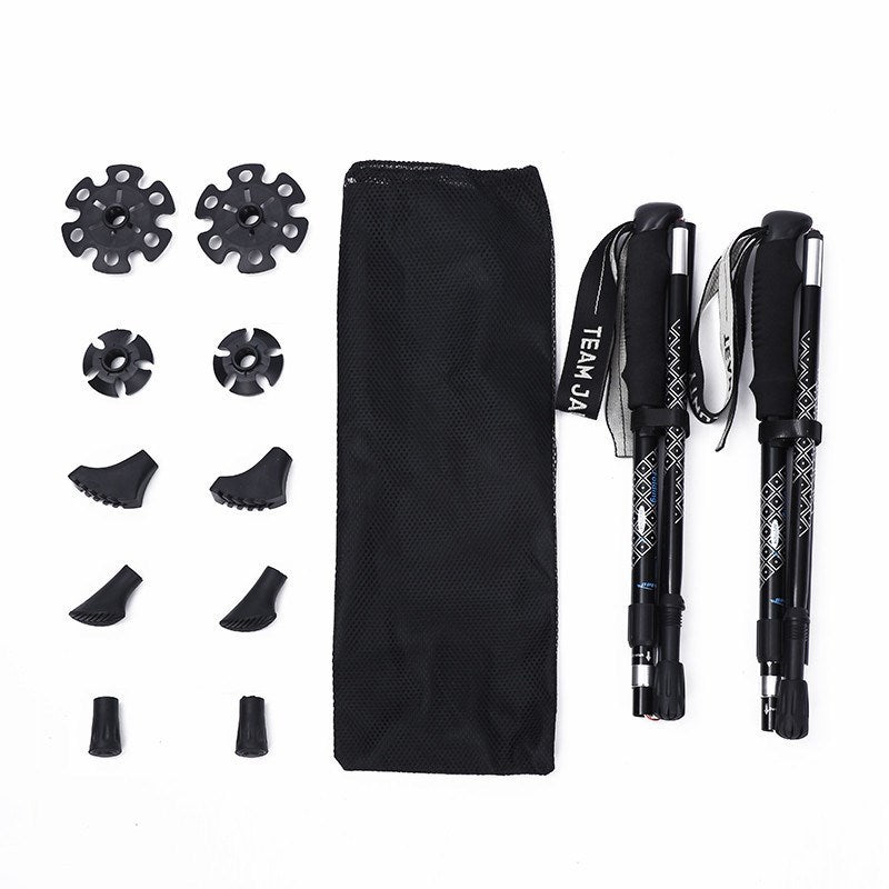 Aluminum Alloy Five-section Folding Shock-Absorbing Trekking Pole Inner Lock Telescopic