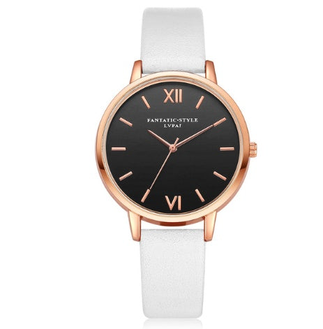 PU leather strap rose gold fashion casual fashion watch ladies black dial watch female models