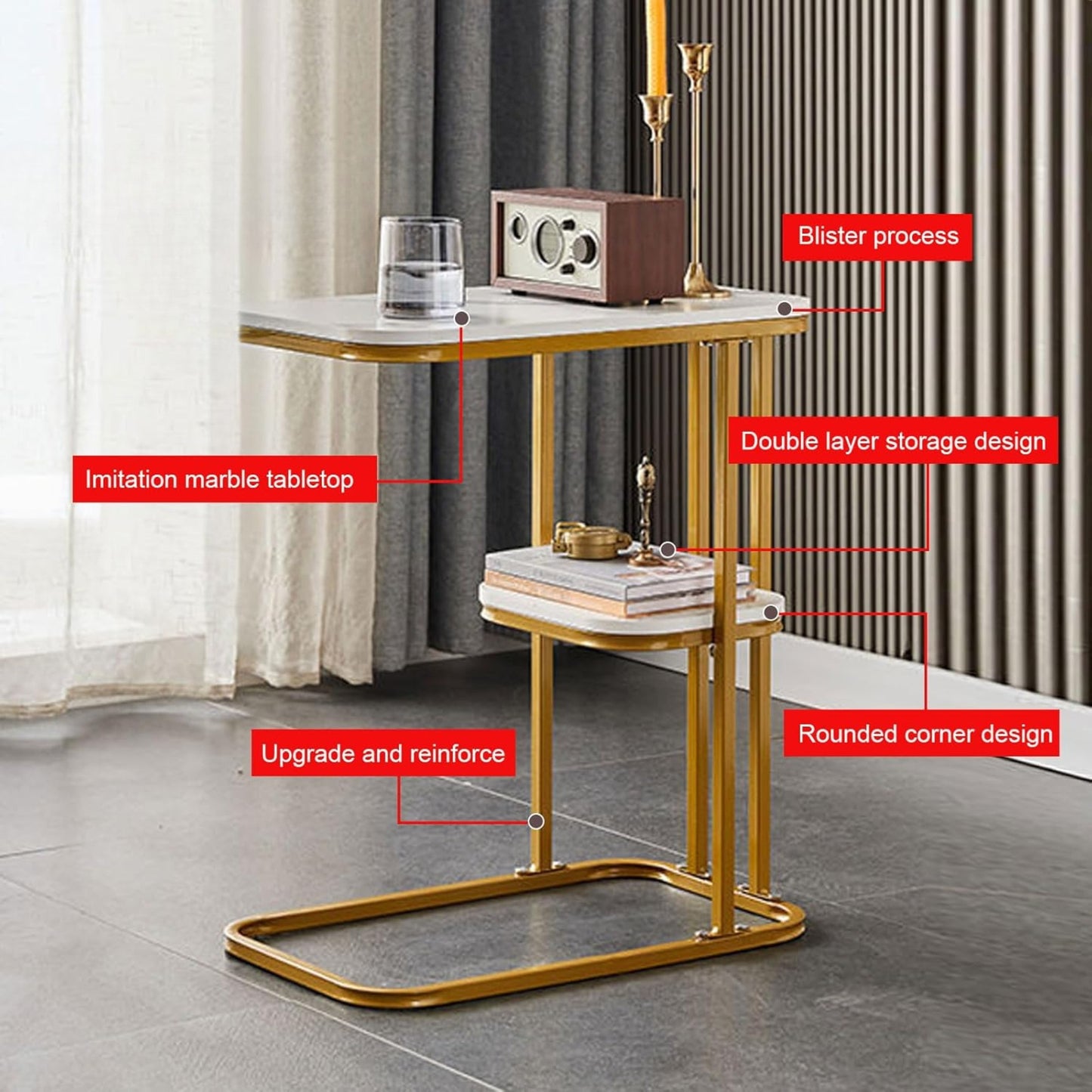 C-shaped Coffee Table, Suitable For Sofa Bed, Small Space, Living Room, Bedroom- Prohibition Of Selling On The Amazon Platform-It Does Not Ship On Weekends
