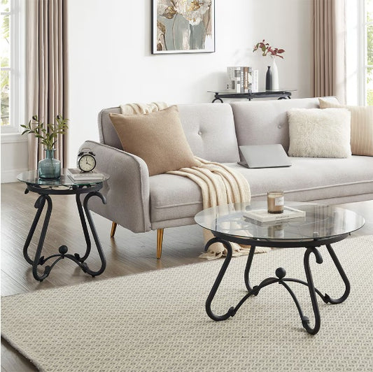 2-piece Coffee Table Set With Tempered Glass Surface