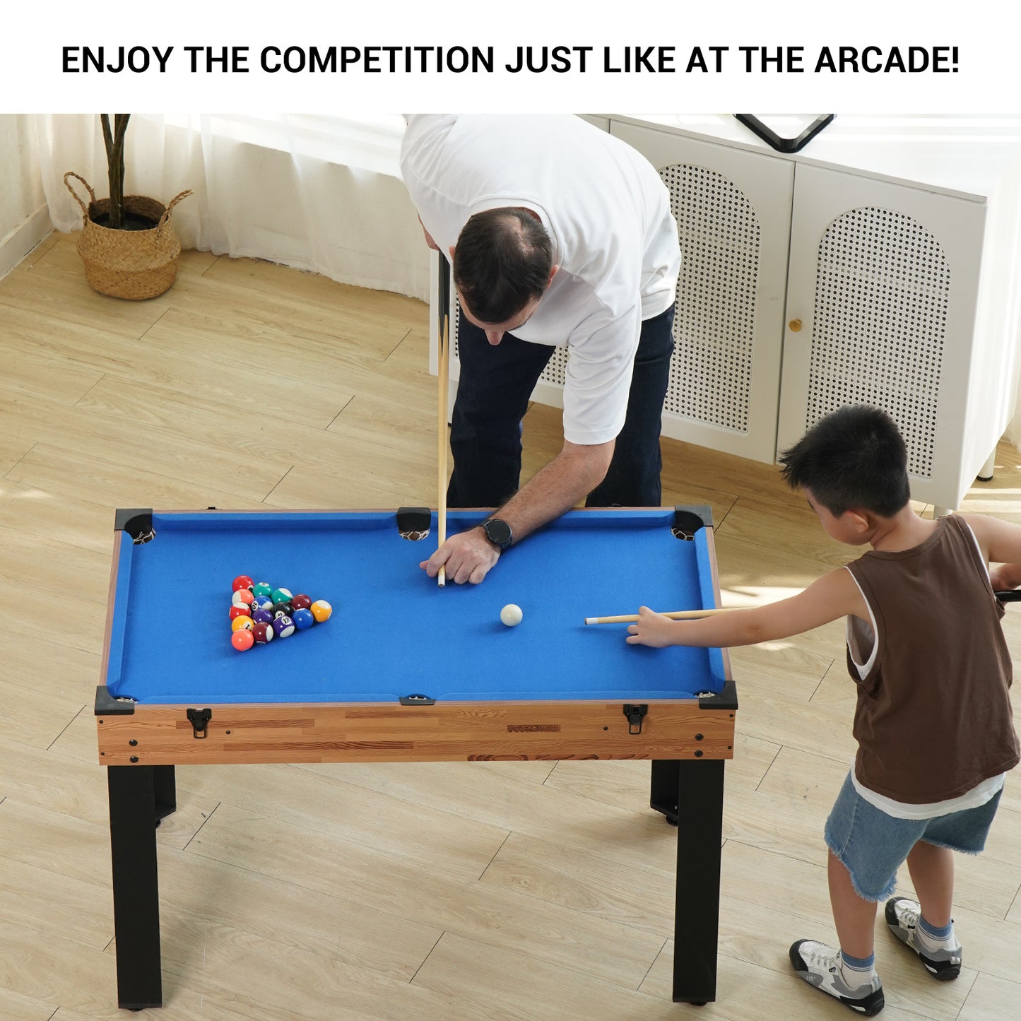 48in Folding Portable Combination Game Table  Set With Ping Pong, Air Hockey, Pool Billiards For Kids And Adults, Indoor And Outdoor Games