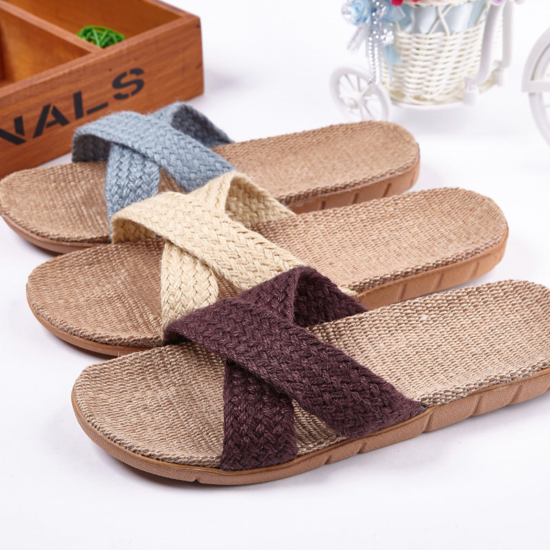 Linen slippers men's couple casual indoor floor sandals and slippers autumn and winter home non-slip slippers