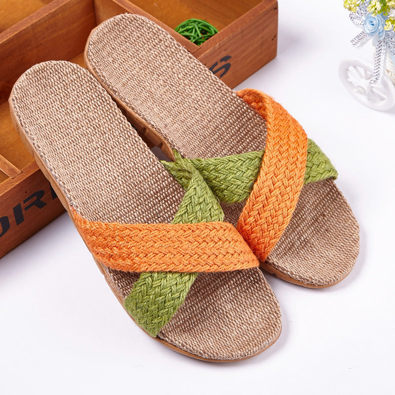 Linen slippers men's couple casual indoor floor sandals and slippers autumn and winter home non-slip slippers