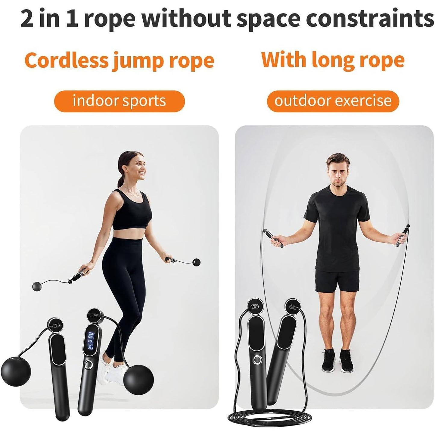 2 In 1 Adjustable Digital Intelligent Cordless Weighted Skipping Rope For Men And Women, Suitable For Children, Essential For Fitness, Boxing And Speed Training
