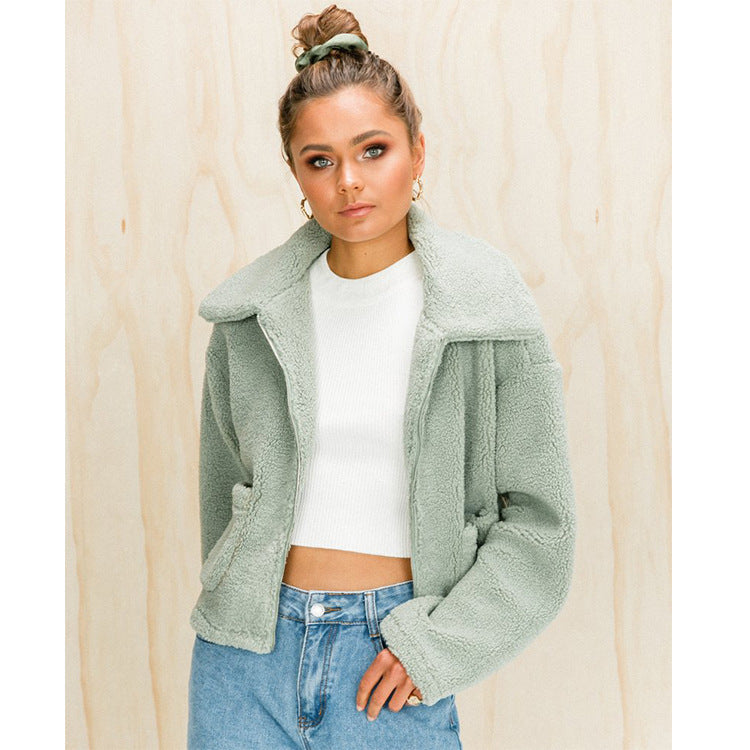 Zipper plush composite suede jacket