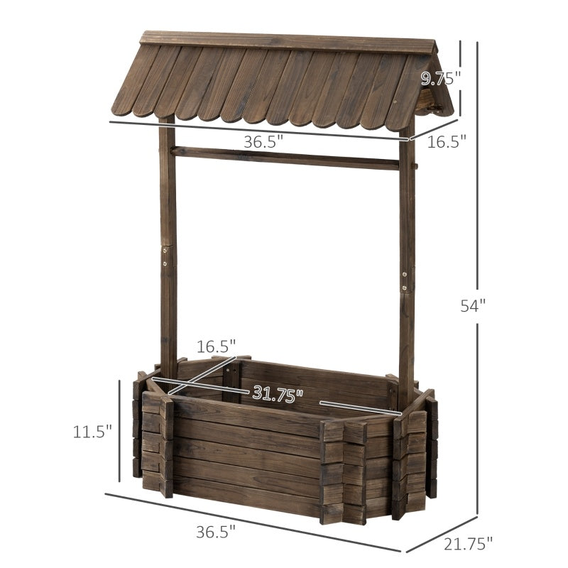 Wishing Well Planter, Wooden Raised Garden Bed, Ornamental Outdoor Flower Planter For Outdoor Garden