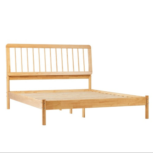 Mid-Century Modern Solid Wood Queen Spindle Bed Natural Pine