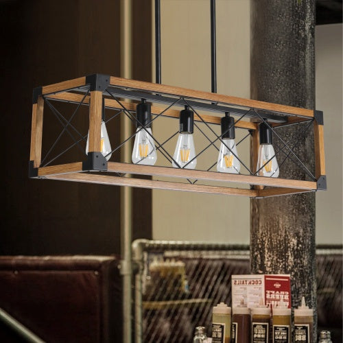 5 Lights Vintage Farmhouse Chandelier For Kitchen, Living Room, Dining Room Walnut - No Bulbs  Unavailable Platforms- Temu