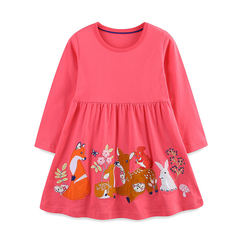 Girls' Autumn Clothes New Dress Cartoon Animal Embroidered Patch Woven Cotton Skirt