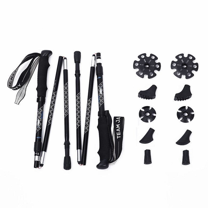 Aluminum Alloy Five-section Folding Shock-Absorbing Trekking Pole Inner Lock Telescopic