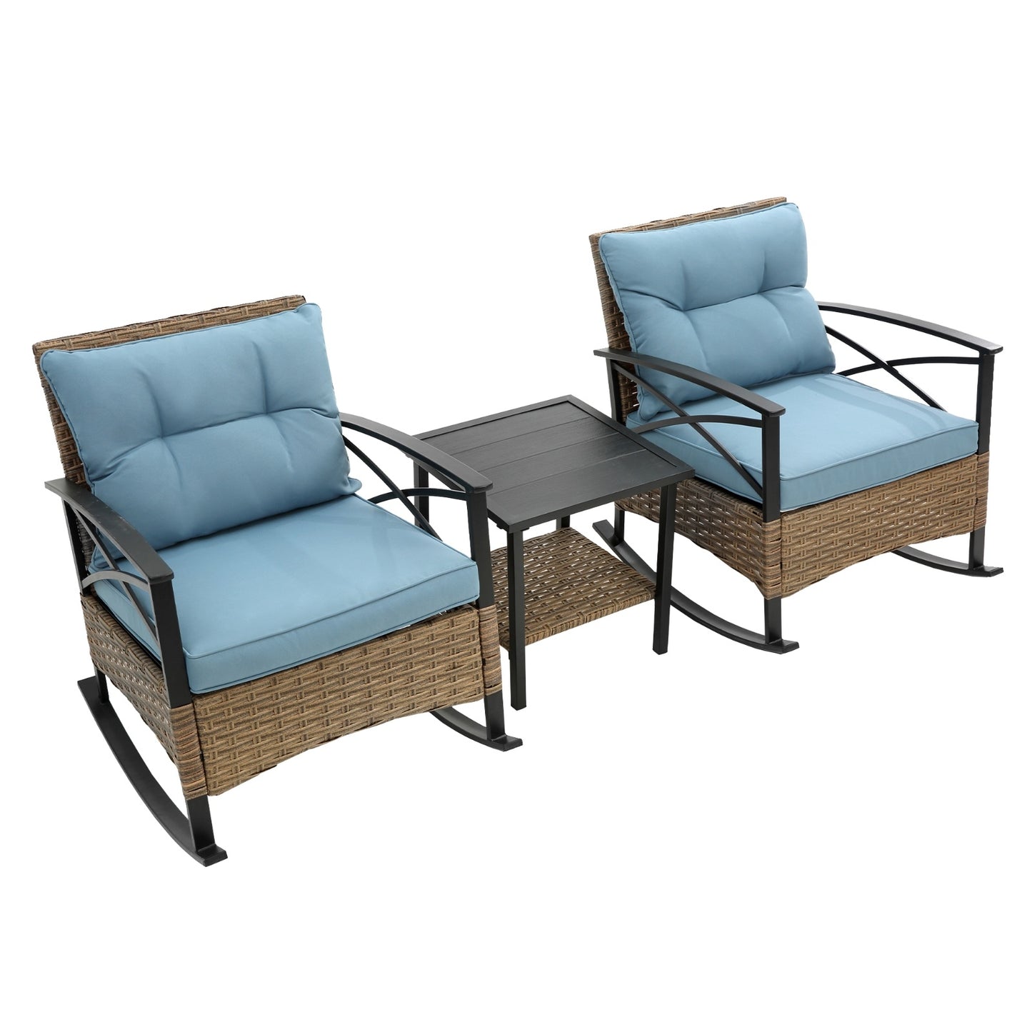 3pcs Rattan Rocking Chair Set Outdoor Leisure Grey