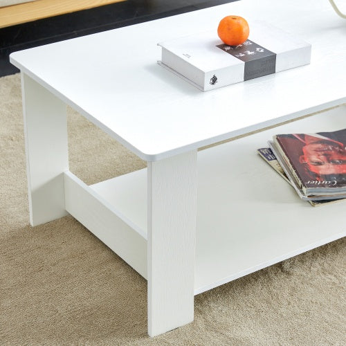 A Modern And Practical White Coffee Table And Coffee Table. The Double Layered Coffee Table Is Made Of MDF Material,. Suitable For Living Room, Bedroom, And Study.43.3x21.6x16.5  CT16