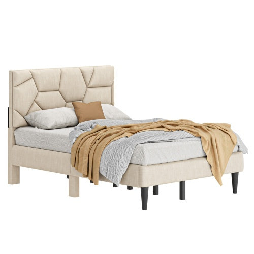 Queen Bed Frame, Linen Storage Headboard, Strong And Stable, No Noise, No Box Spring, Easy To Assemble
