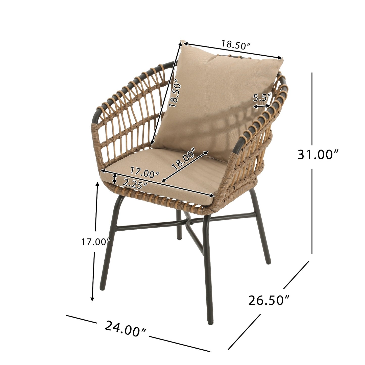 Outdoor Patio Chair With Cushions Set Of 2