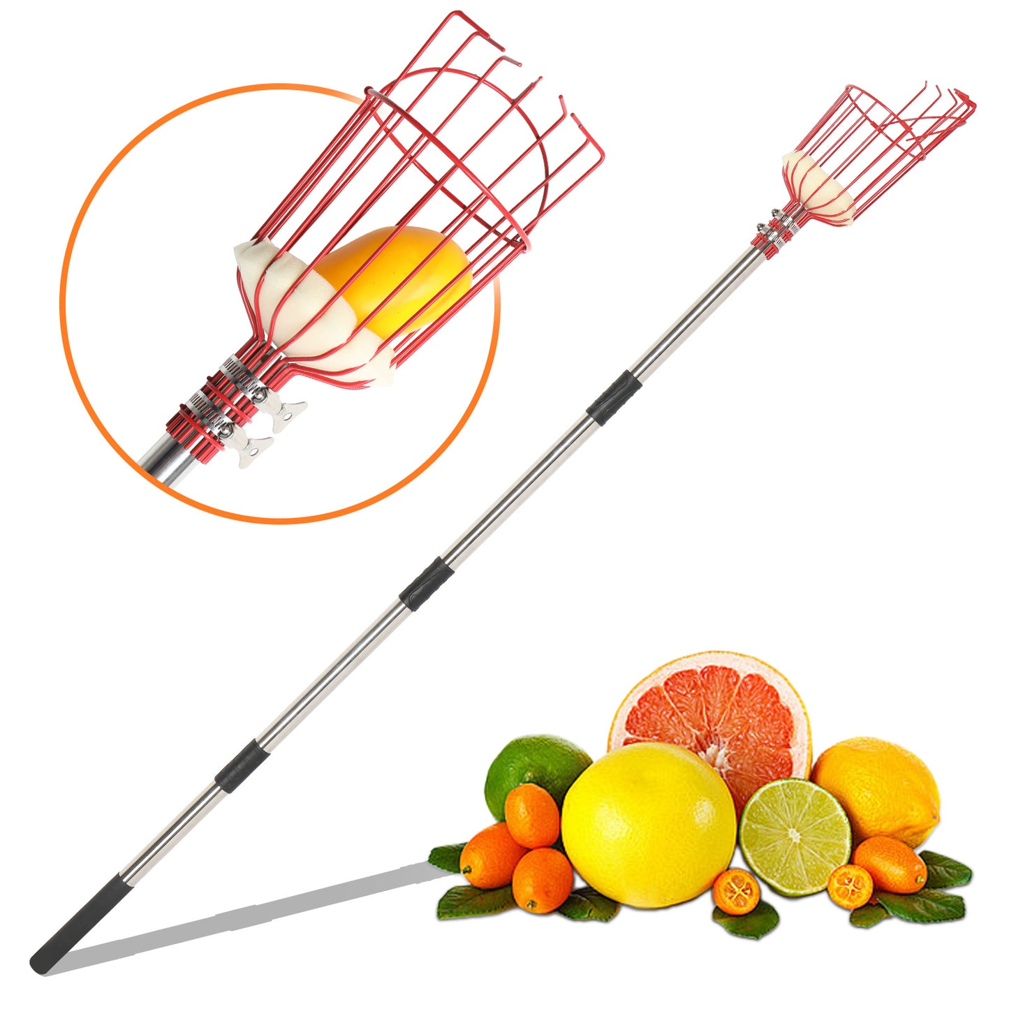 13FT Red Fruit Picker Splicing Stainless Steel Rod Tool
