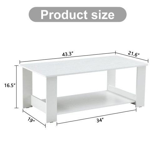 A Modern And Practical White Coffee Table And Coffee Table. The Double Layered Coffee Table Is Made Of MDF Material,. Suitable For Living Room, Bedroom, And Study.43.3x21.6x16.5  CT16