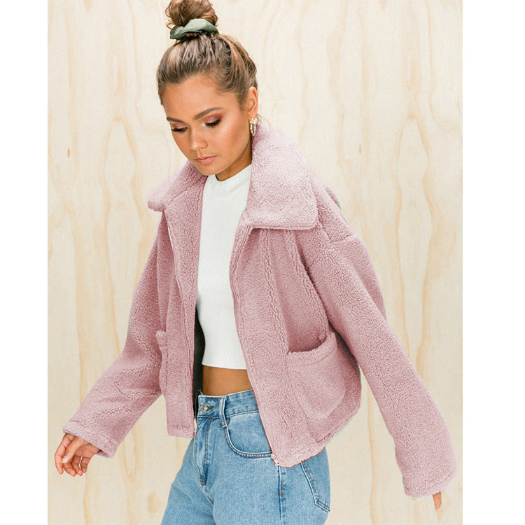 Zipper plush composite suede jacket