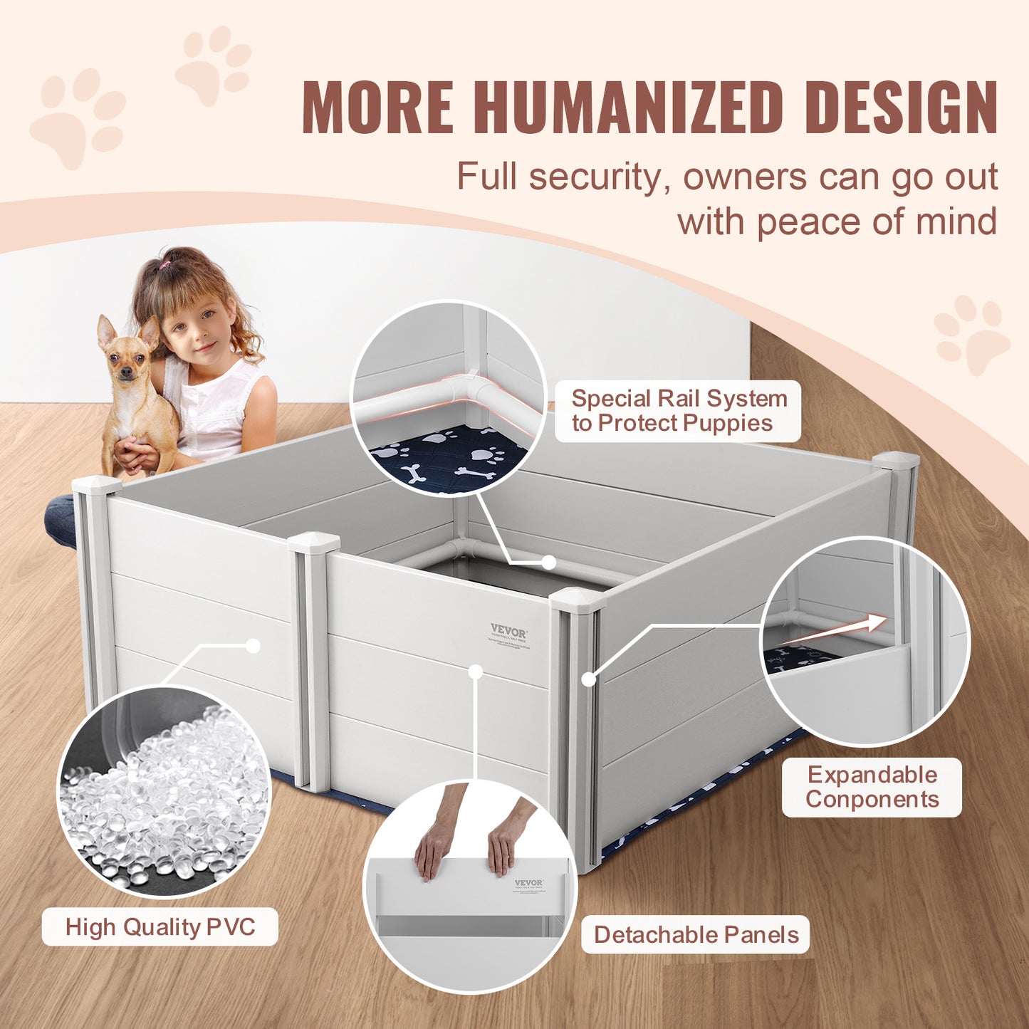 VEVOR Dog Whelping Box 48 X 48 X 18.1in PVC With Rails Pee Pad For Dogs Puppies