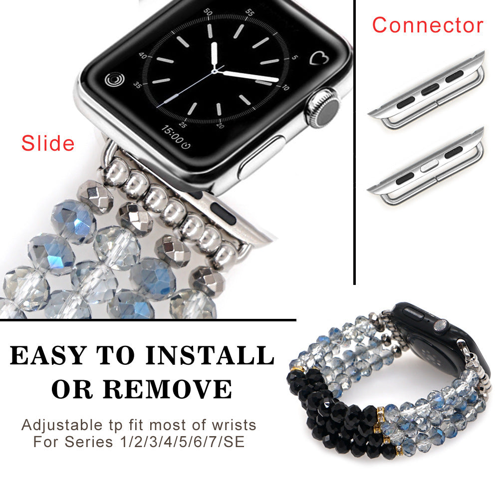 Gold Plated Gallstone Spacer Steel Blue Black Crystal Strap