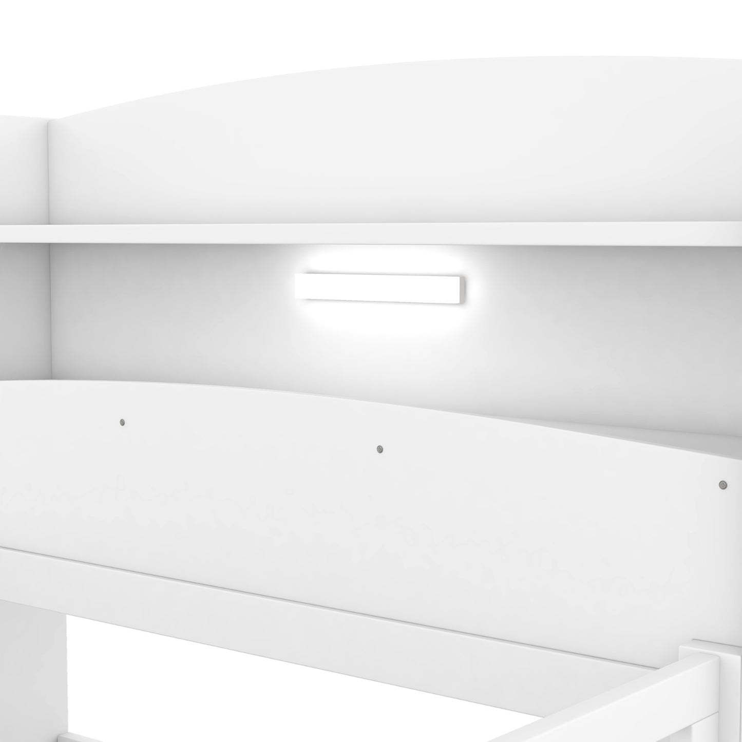 Twin Size Wood Platform Bed With LED, Storage Headboard & Guardrail, White