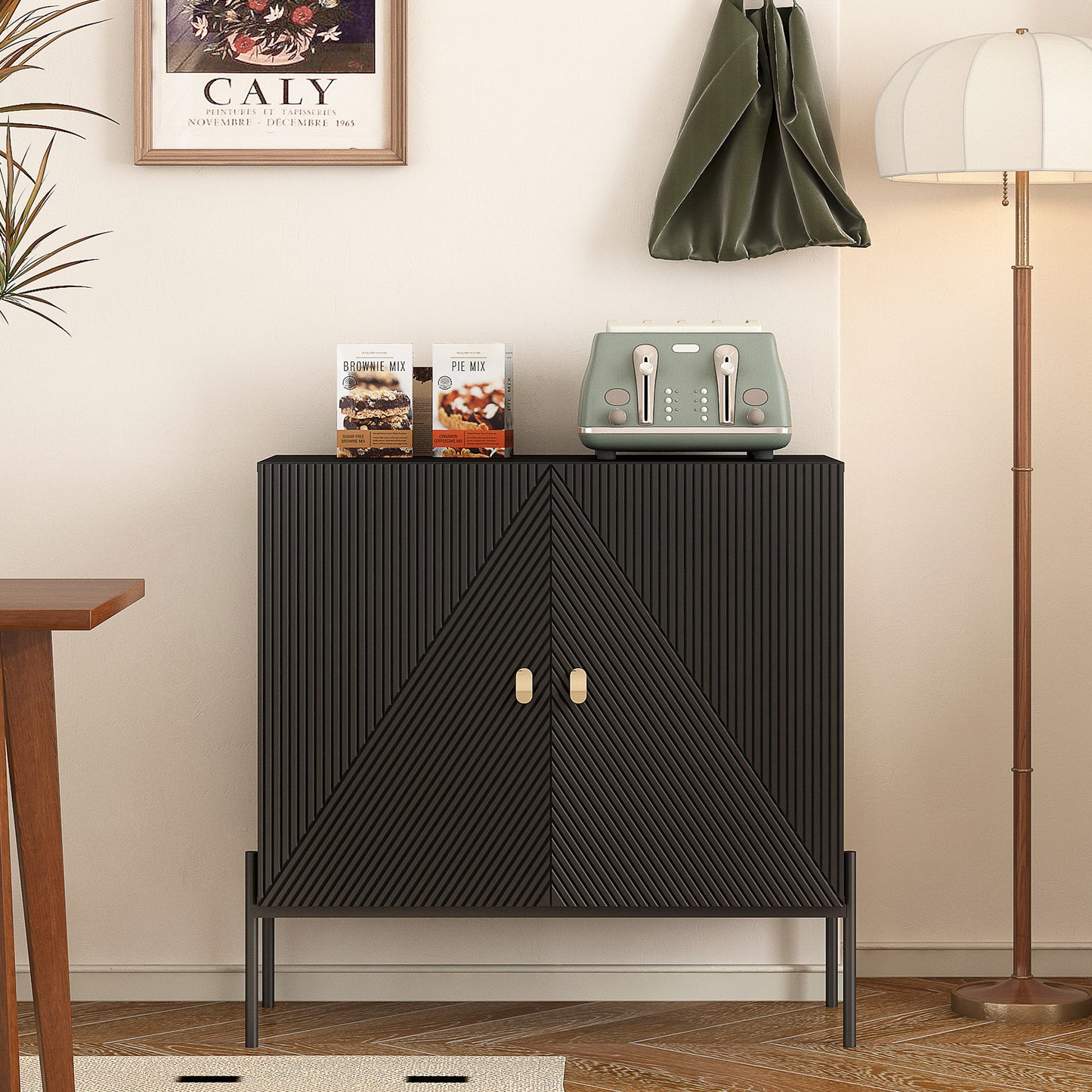 Sideboards Buffets Cabinet Home Coffee Bar Cabinet,with Drawers,2 Cabinets And 6-Bottle Wine Rack For Living Room Or Kitchen Dining Room Home Decor Black