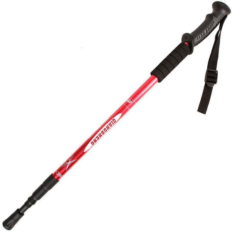 Outdoor Straight Handle Aluminum Alloy Telescopic Trekking Walking Stick