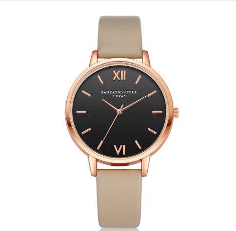 PU leather strap rose gold fashion casual fashion watch ladies black dial watch female models