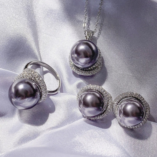 S925 Silver Inlaid Opal Mother Pearl Women's Pendant Suit